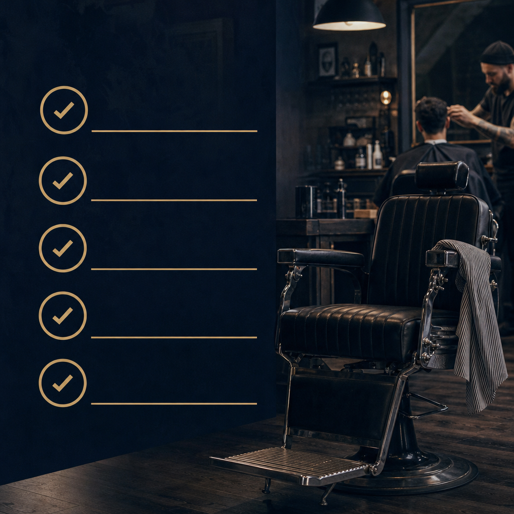 Checklist of five questions to ask a shop: pay, hours, chair type, trial period and costs